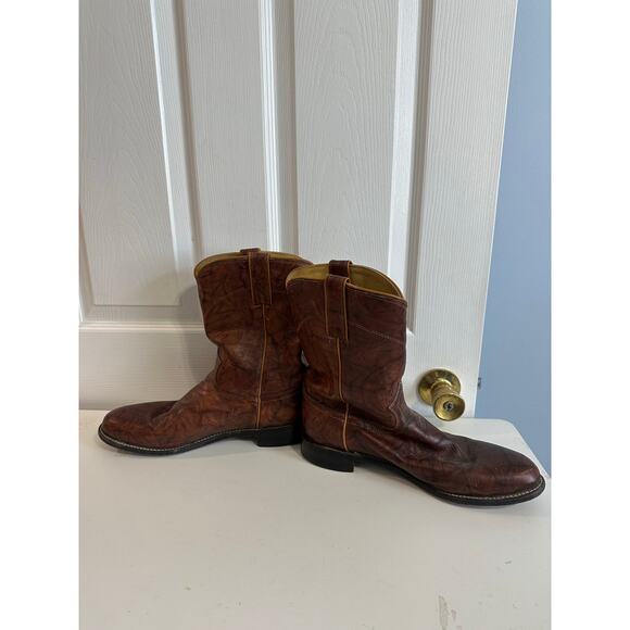 Justin Boots Classic 3163 Leather Western Roper Cowboy Boots Mens Sz 10.5D